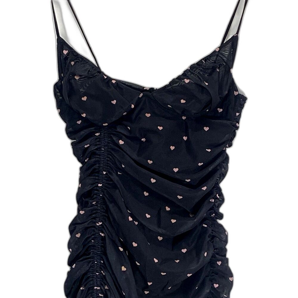 MORE TO COME Dress Mini Bodycon Ruched Sweetheart Hearts Womens S Black Pink
